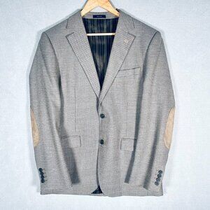 Stafford Blazer Mens 40R Beige Wool Sport Coat Houndstooth Jacket Elbow Patch
